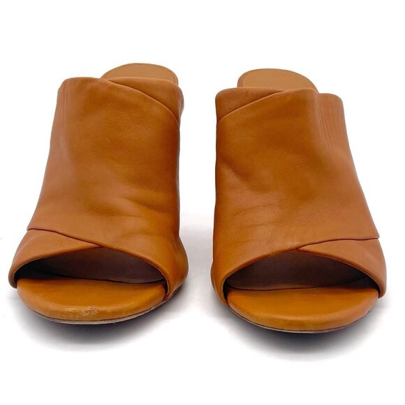Vince Heath Leather Peep Toe High Block Heeled Mule Cognac Brown Women’s Size 8 - Picture 7 of 16